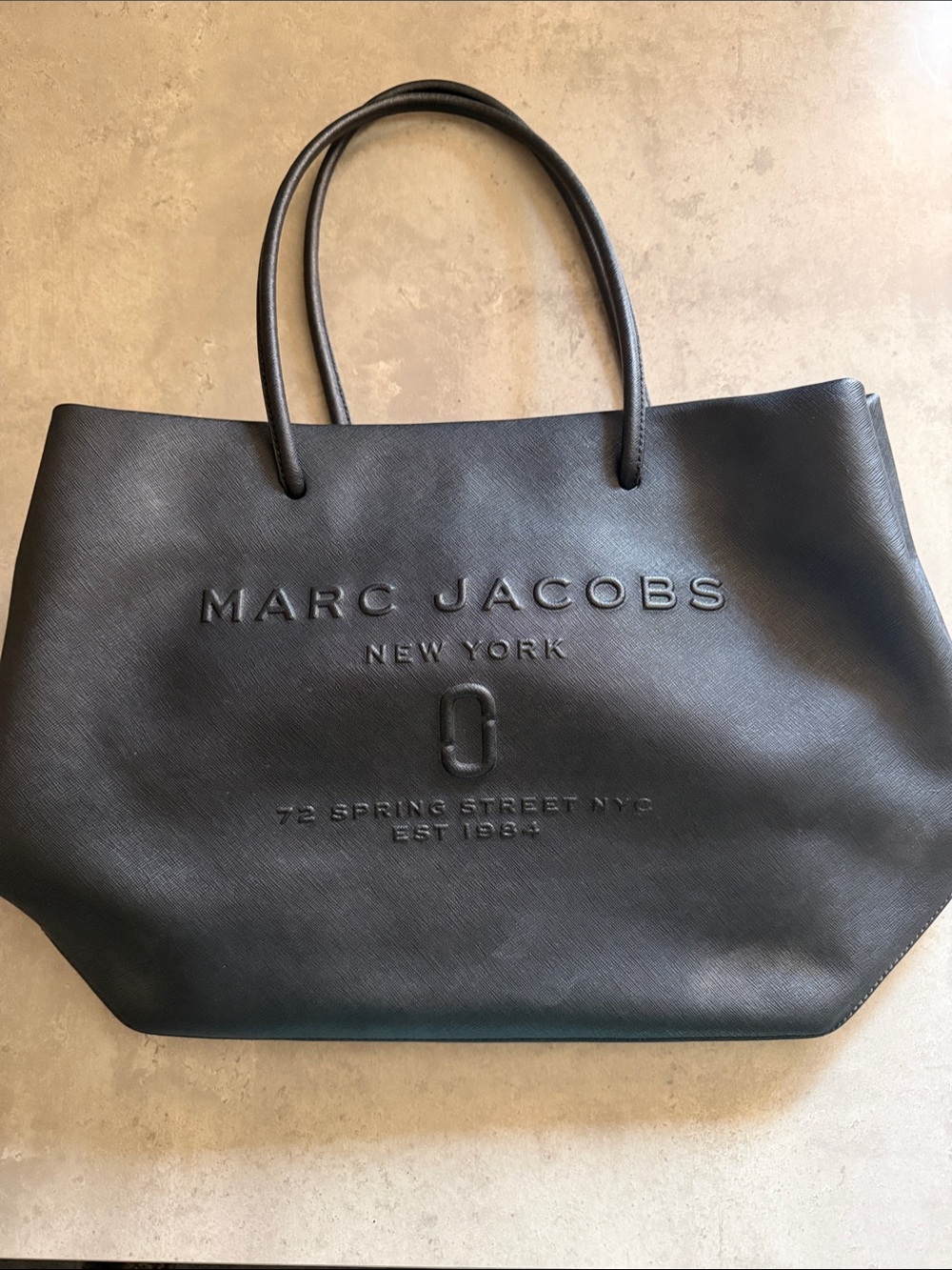Marc Jacobs Black Embossed Logo Leather Tote